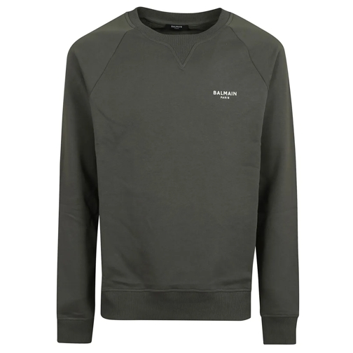 Balmain Sweatshirts Pure Cotton Crew Neck Sweatshirt With Ribbed Sleev Green