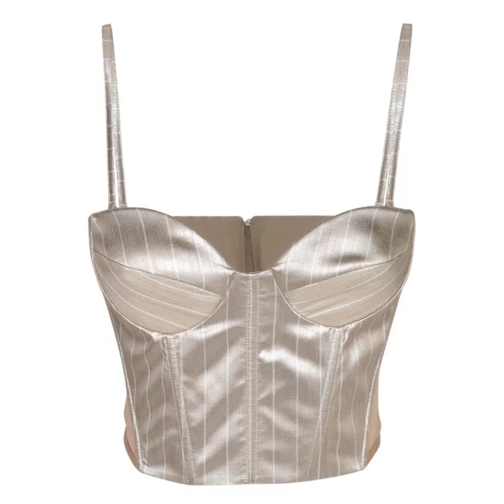 Genny Shiny Satin Corset Top With Pinstripe Pattern Neutrals 