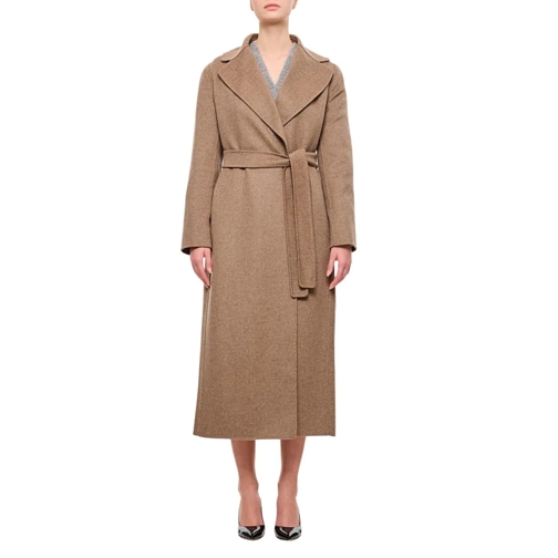 Max Mara Übergangsmäntel Poldo Wool Belted Coat Brown