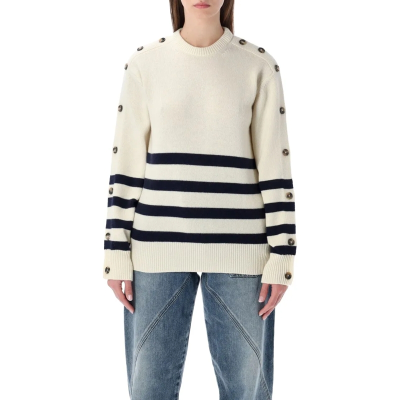 J.W.Anderson Trui Ivory Breton Jumper With Buttoned Sleeves Neutrals