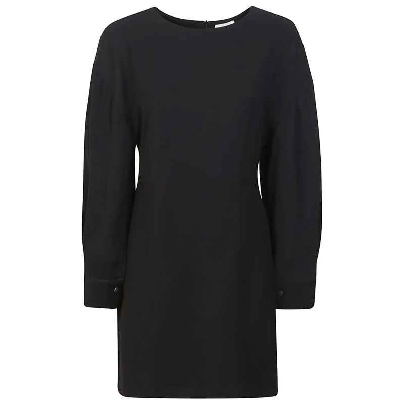 P.A.R.O.S.H. Mini-robe Cadi Midi Dress With Crew Neck And Buttoned Cuffs Black