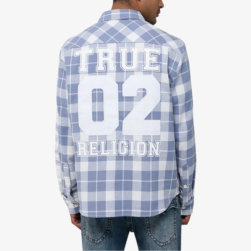 True Religion Hemd - Langarm- Flannellhemd- Knopfleiste- Karomuste blau(Image 4)
