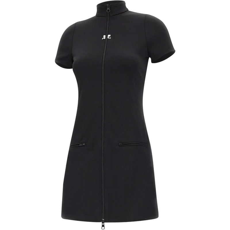 Courrèges Midikleid Slim-Fit Minikleid aus Jersey Schwarz