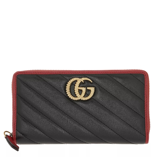 Gucci GG Marmont Zip Around Wallet Nero/Rosso Portemonnaie mit Zip-Around-Reißverschluss