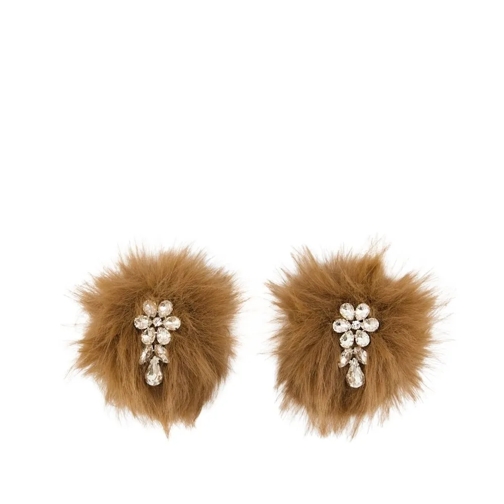 Simone Rocha Flower Pompom Earrings - Fake Fur - Brown Brown Orecchini a bottone