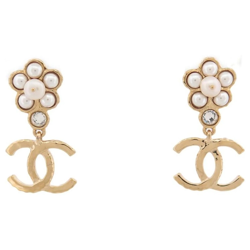 Chanel Ohrstecker NEUE CHANEL CC LOGO HÃ„NGENDE OHRRINGE MIT PERLEN  gold