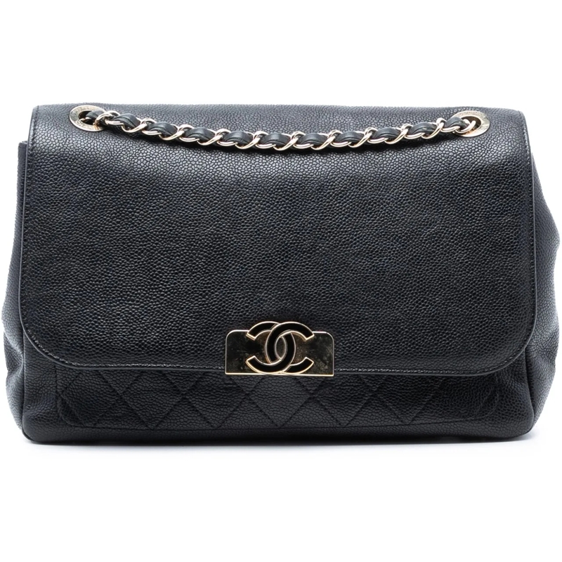 Chanel Sac à bandoulière Quilted Caviar CC Plate Flap Pocket Shoulder Bag schwarz