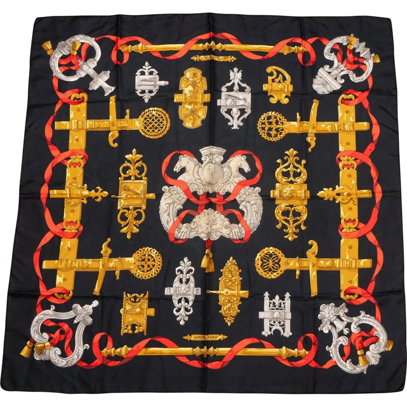 Hermès Wollschal Hermes Classic "FERRONNERIE" Silk Carre 90 Scarf T schwarz