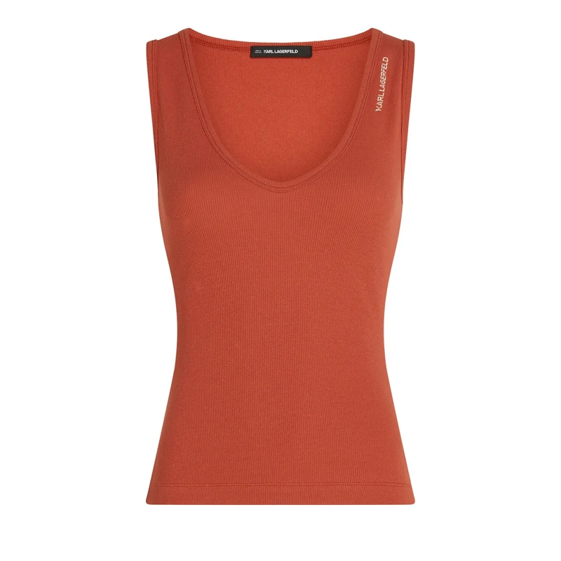 Karl Lagerfeld T-Shirt GERIPPTES TANKTOP MIT V-AUSSCHNITT rot