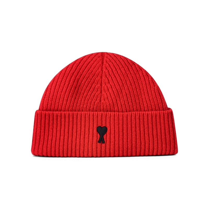 AMI Paris Casquette Beanie aus Wolle rot