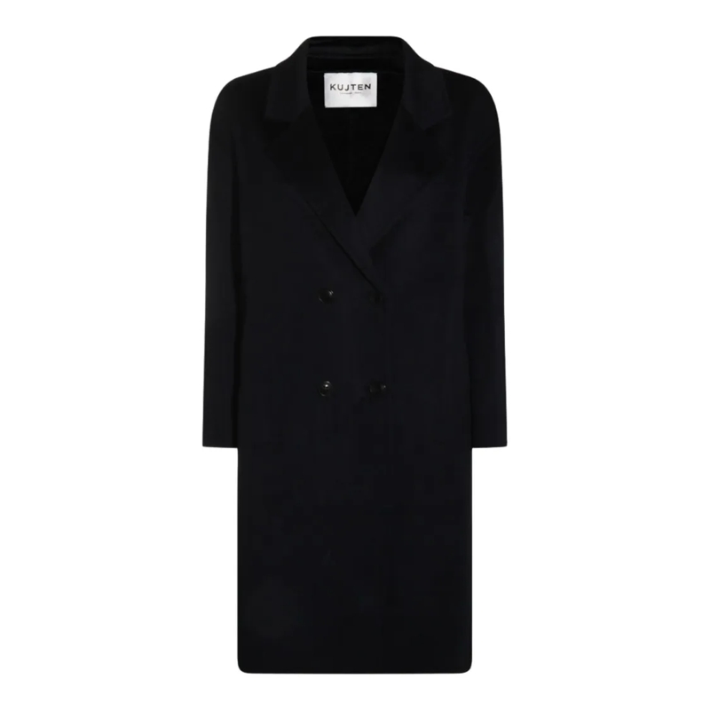 Kujten Overgangsmantel Tailored Long Double-Breasted Coat With Notched La Black