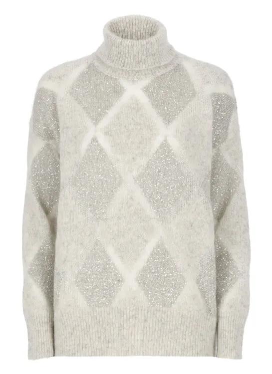 Brunello Cucinelli - Dazzling Argyle Sweater - Größe XS - grau