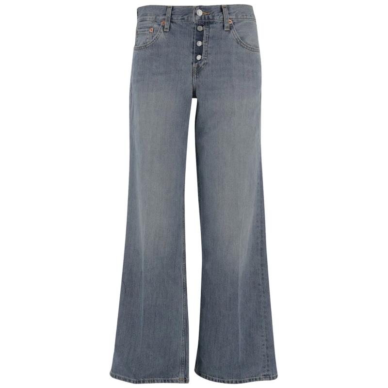 RE/DONE Jeans Wide-Leg Cotton Denim Jeans With Washed Finish Grey