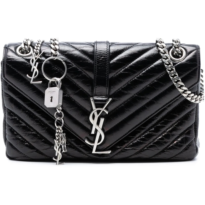 Saint Laurent Schultertasche Medium Crinkled Calfskin Punk Chain Bag schwarz