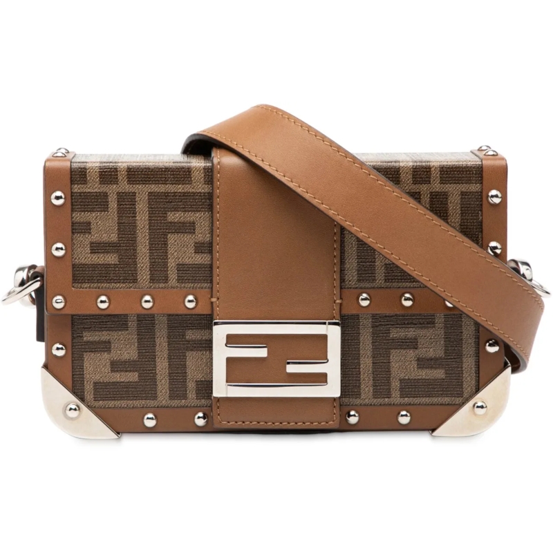 Fendi Schultertasche Mini Zucca Coated Canvas Trunk Baguette Crossbody braun