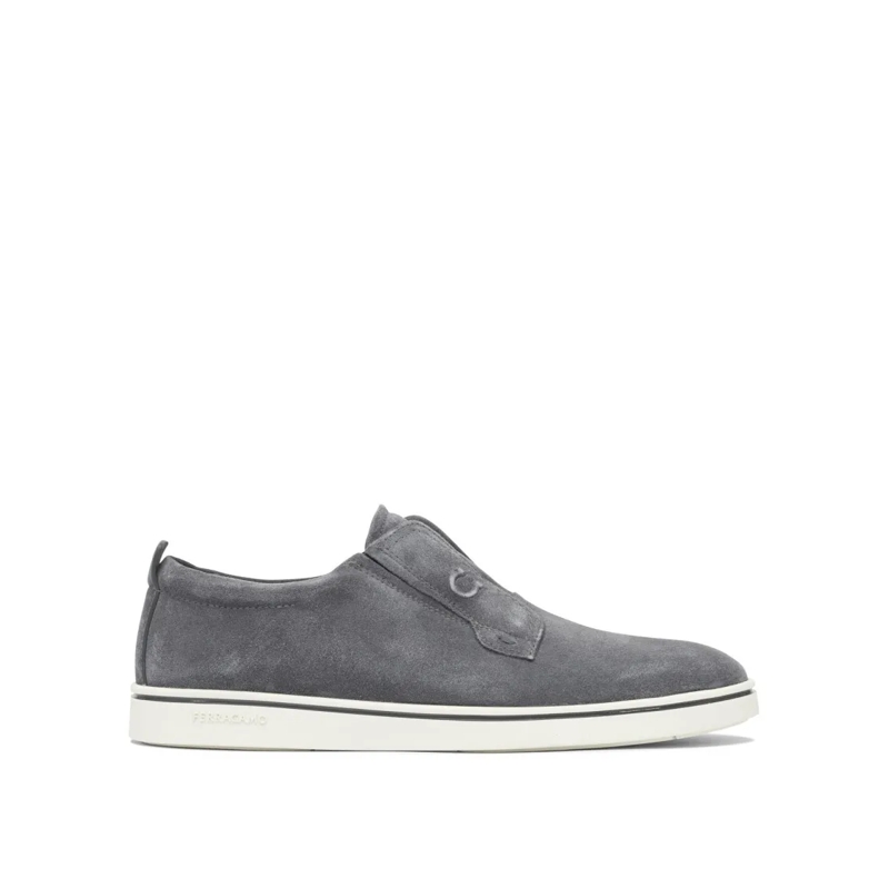 Salvatore Ferragamo Mocassin Suede Slip-On Loafers With Rubber Sole Grey