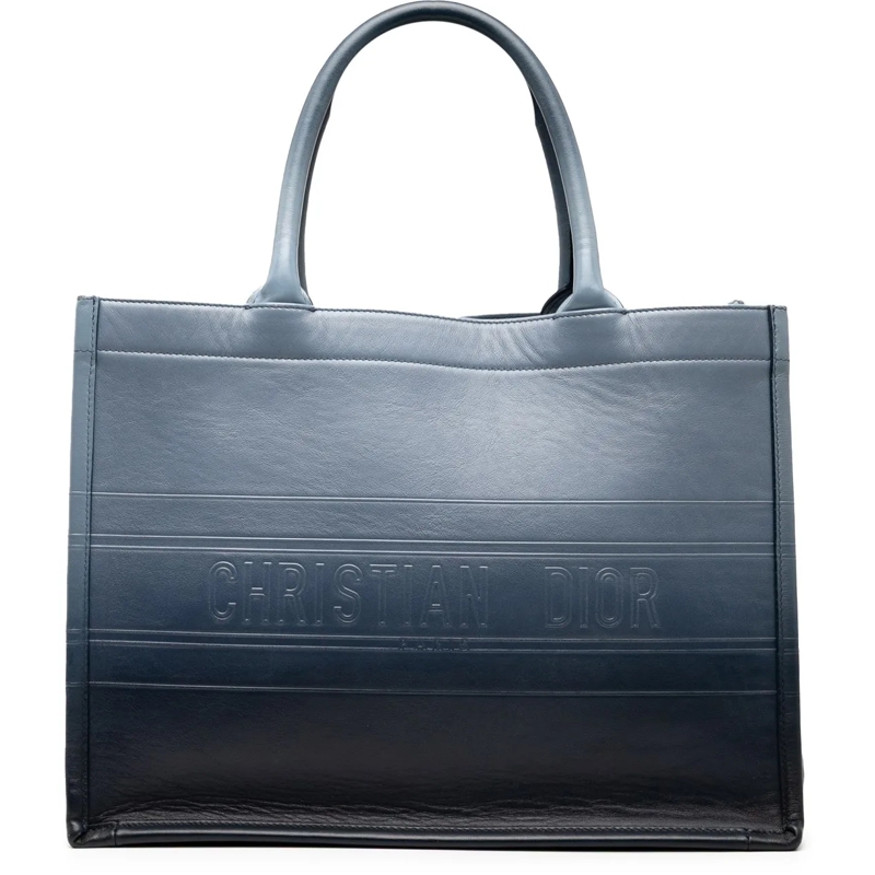 Christian Dior Shopper Medium Ombre Embossed Leather Book Tote blau