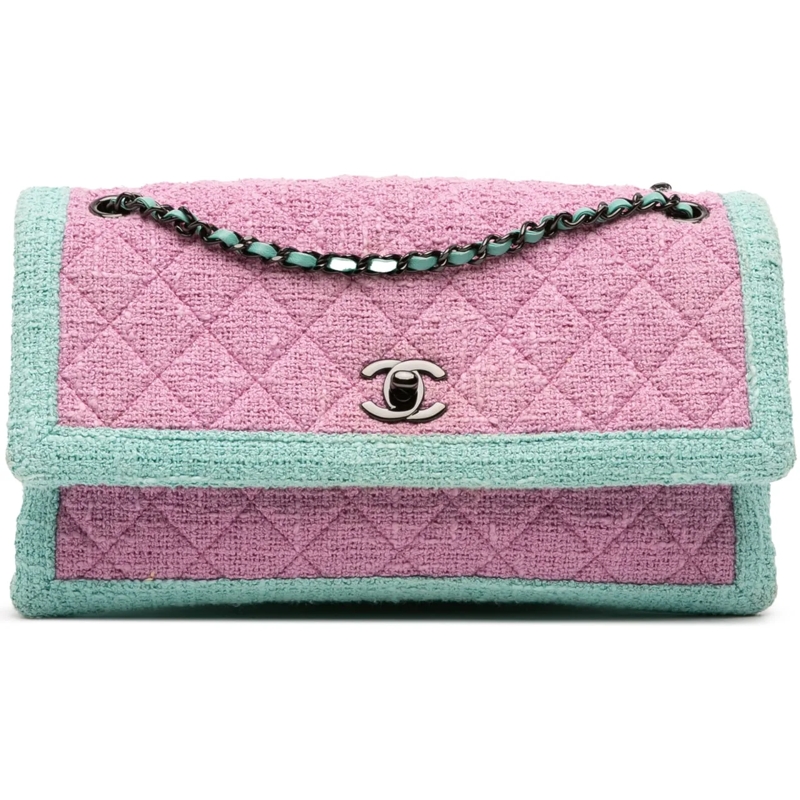 Chanel Sac à bandoulière CC Quilted Bicolor Tweed Flap rose