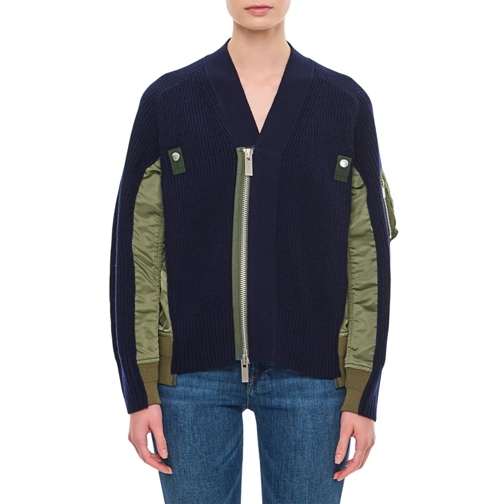 Sacai Vest Wool Knit X Nylon Twill Cardigan Blue