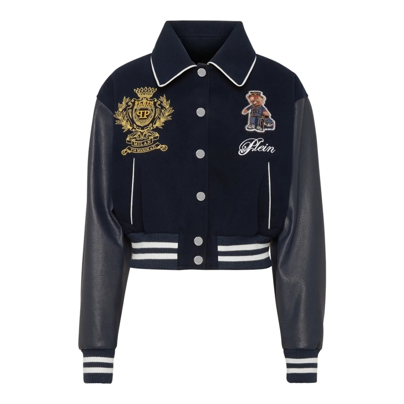 Philipp Plein Daunenjacke Leder-Bomber Teddy schwarz