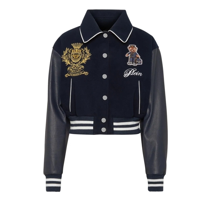 Philipp Plein Bomberjacke Leder-Bomber Teddy schwarz