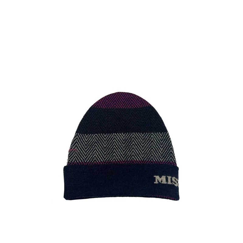Missoni Hoed Knitted Blue Wool Hat With Striped Design Black