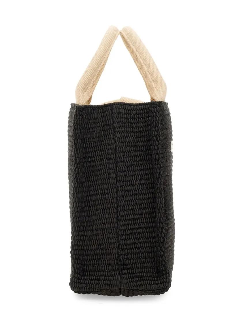 Marni Shoppers & Totes Raffia Effect Fabric Small Tote Bag in zwart