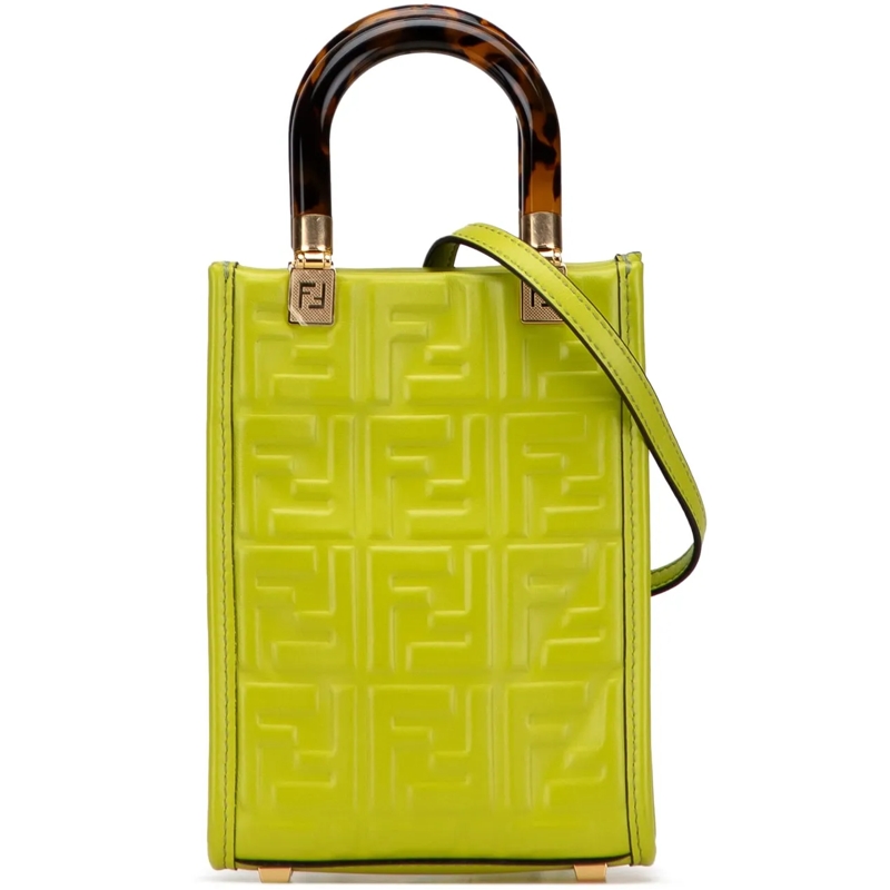 Fendi Sac à bandoulière Mini Zucca Embossed Leather Sunshine Shopper Tote grün