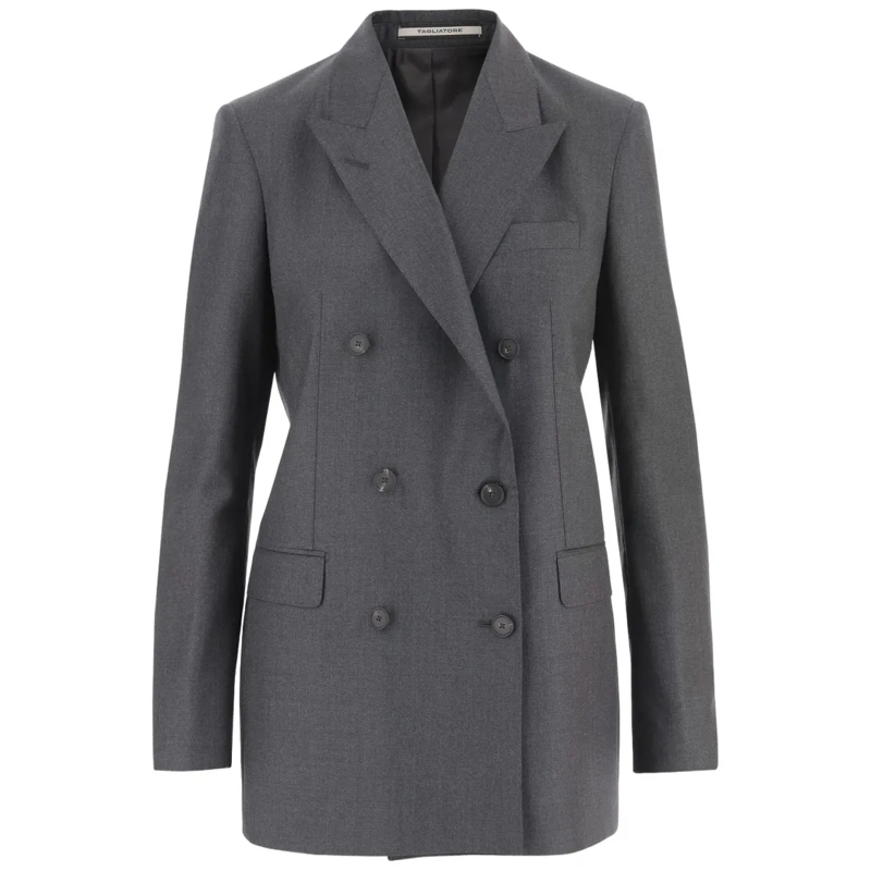 Tagliatore Blazer Double-Breasted Virgin Wool Jacket With Peaked Lap Grey