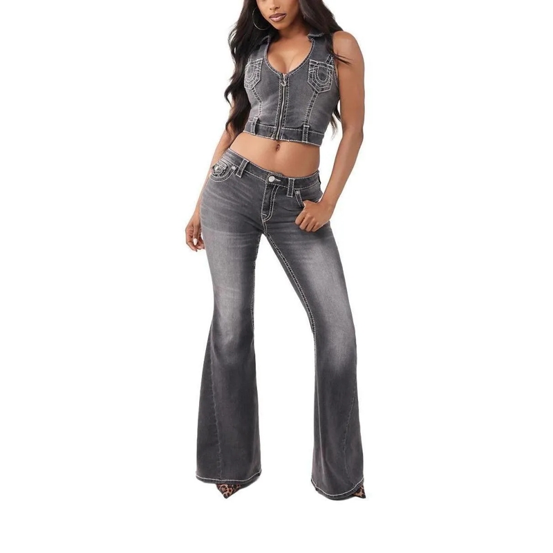 True Religion Top - Denim-Top- Tiefer Rundhalsausschnitt- Struktur schwarz(Image 4)