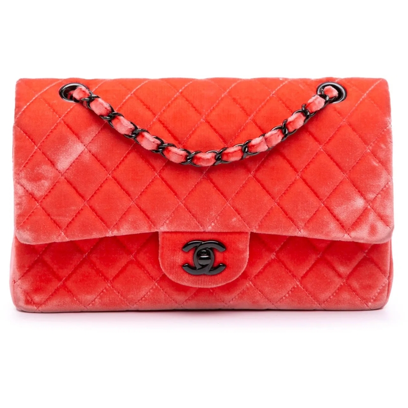 Chanel Sac à bandoulière Medium Classic Velvet Double Flap rot