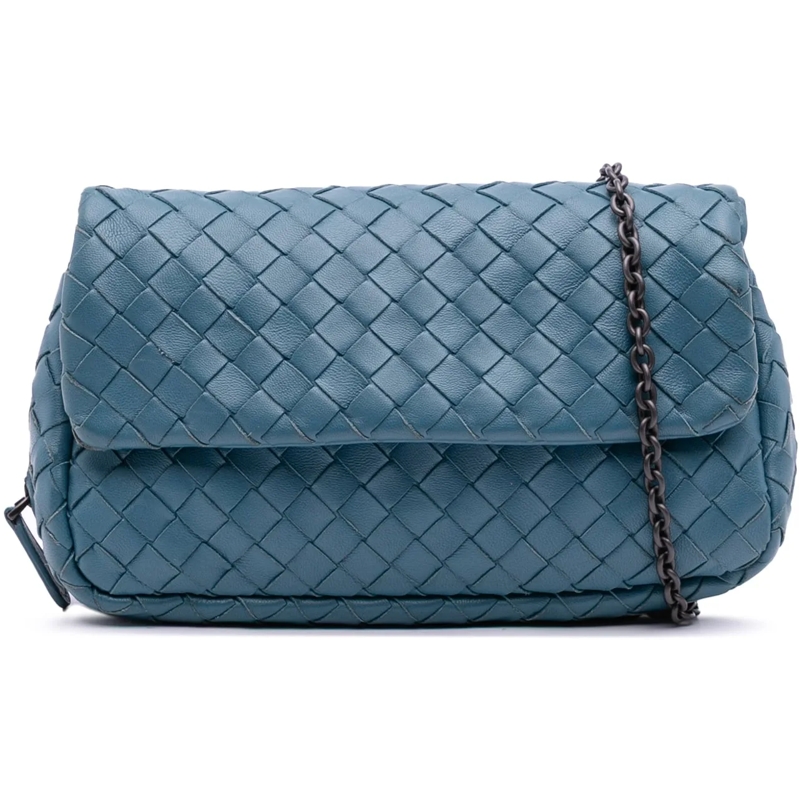 Bottega Veneta Schultertasche Mini Nappa Intrecciato Expandable Chain Crossbody blau