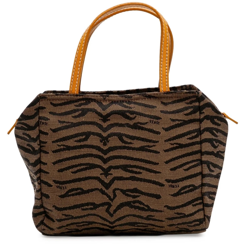 Fendi Tote Zebra Print Canvas Handbag braun
