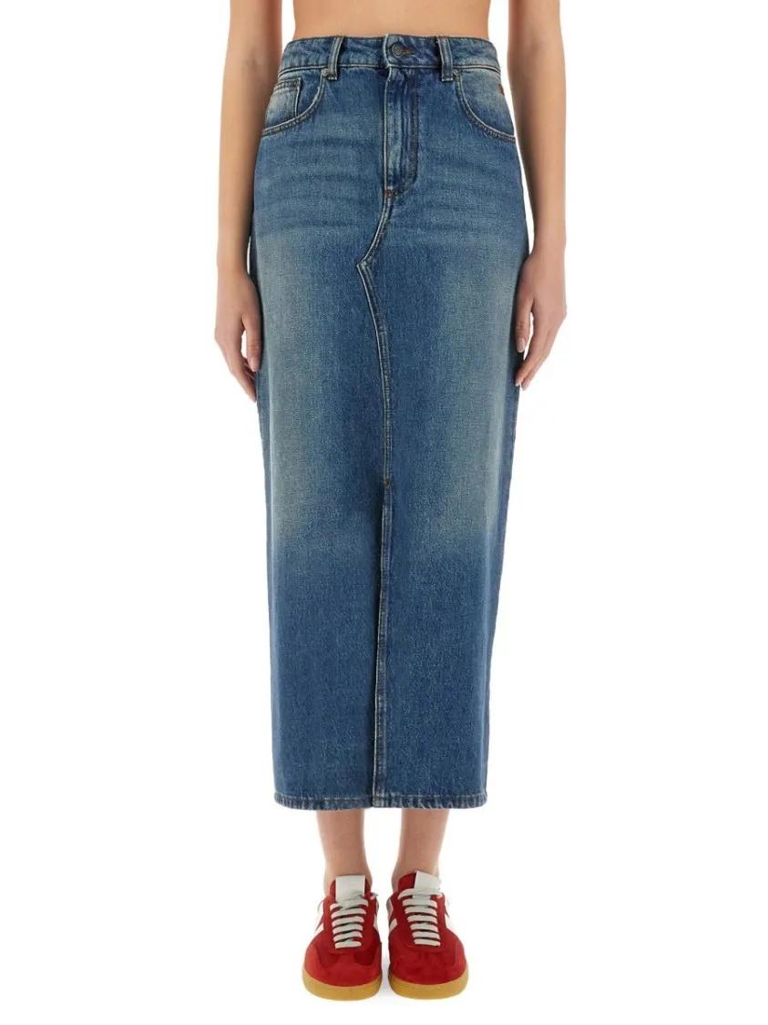 Thumbnail - MSGM - High-Waisted Denim Skirt With Front Slit - Größe 38 - blau