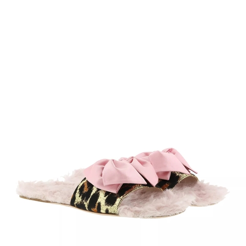 Miu Miu Leopard Jacquard Shearling Slides Pink Claquette
