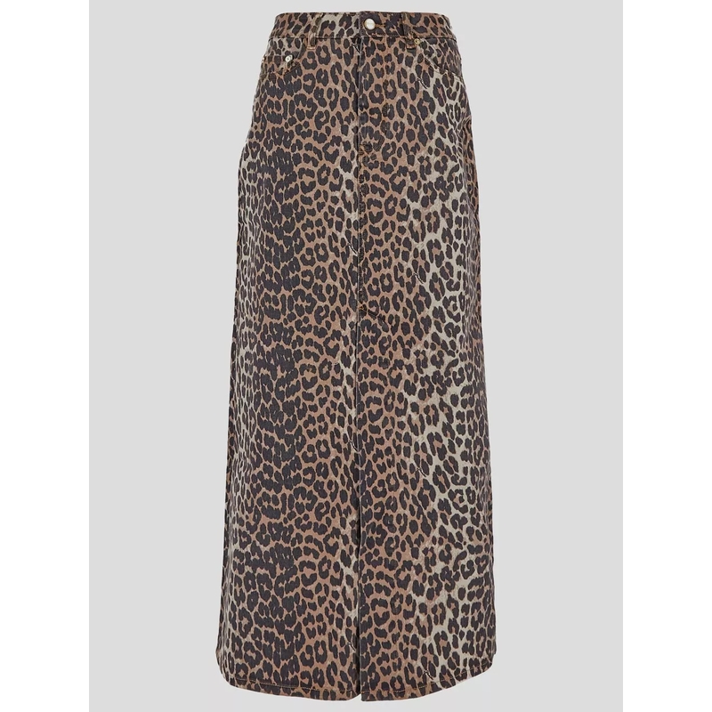 GANNI Maxirock Long Denim Skirt With Leopard Print mehrfarbig(Image 2)