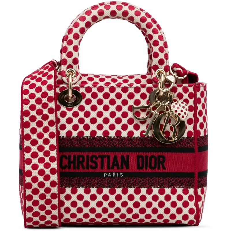 Christian Dior Schultertasche DiorAmour Medium Embroidered Canvas Dots Lady D Li rot
