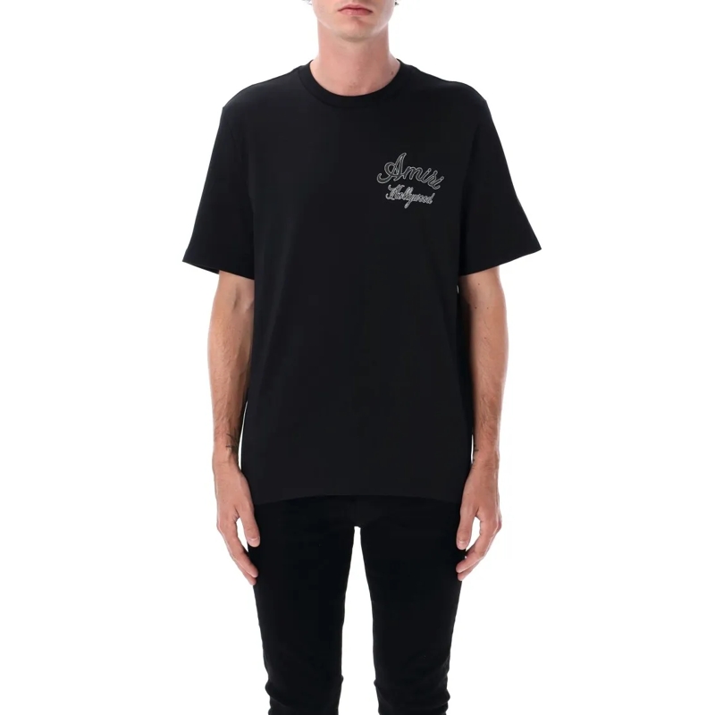 Amiri T-shirt Hollywood Motif Cotton T-Shirt With Ribbed Necklin Black