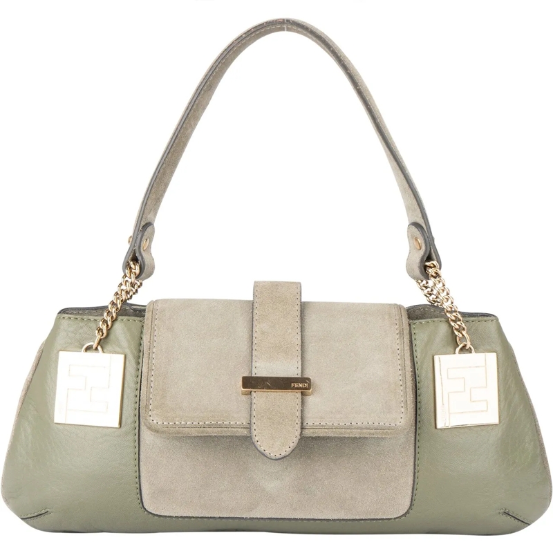 Fendi Schultertasche Fendi RARE ARCHIVE Green Leather FF Hobo grün