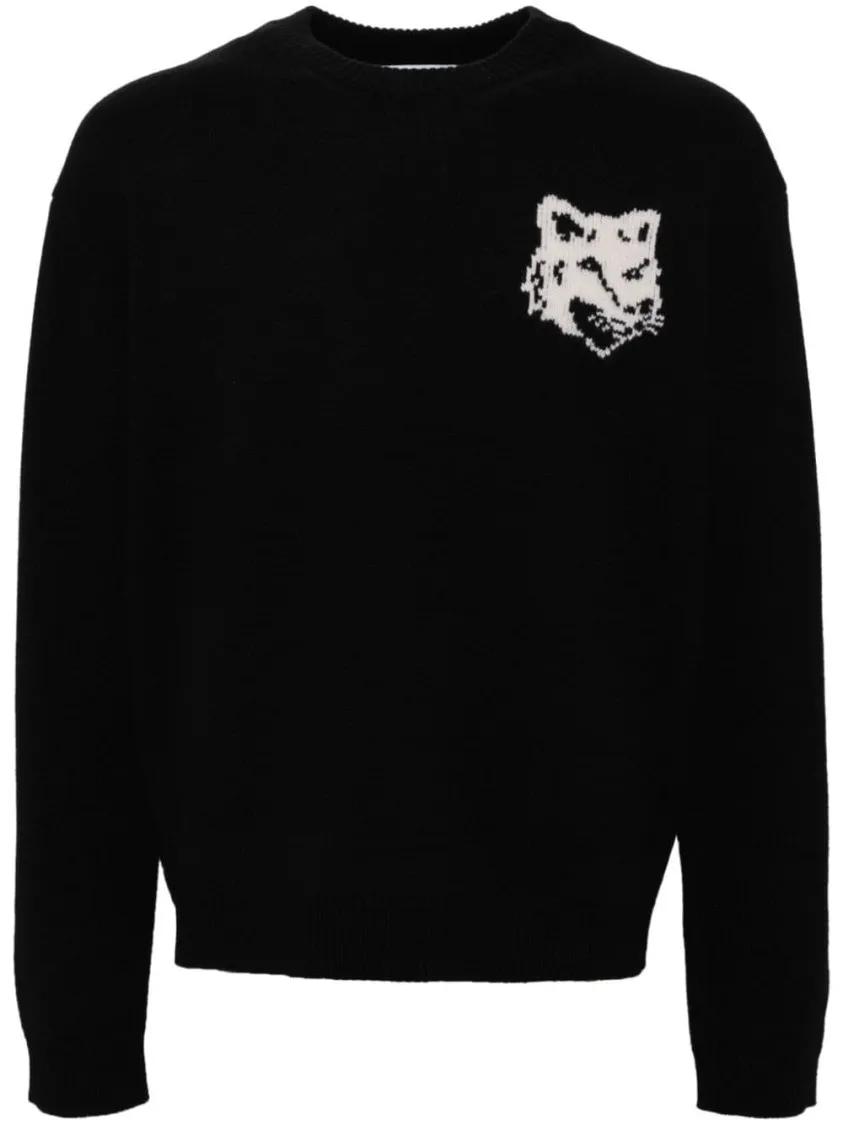 Thumbnail - Maison Kitsune - Black Sweater With Embroidery - Größe XL - schwarz