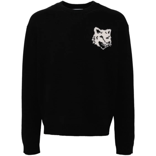 Maison Kitsune Pullover Black Wool Logo Print Sweater Black