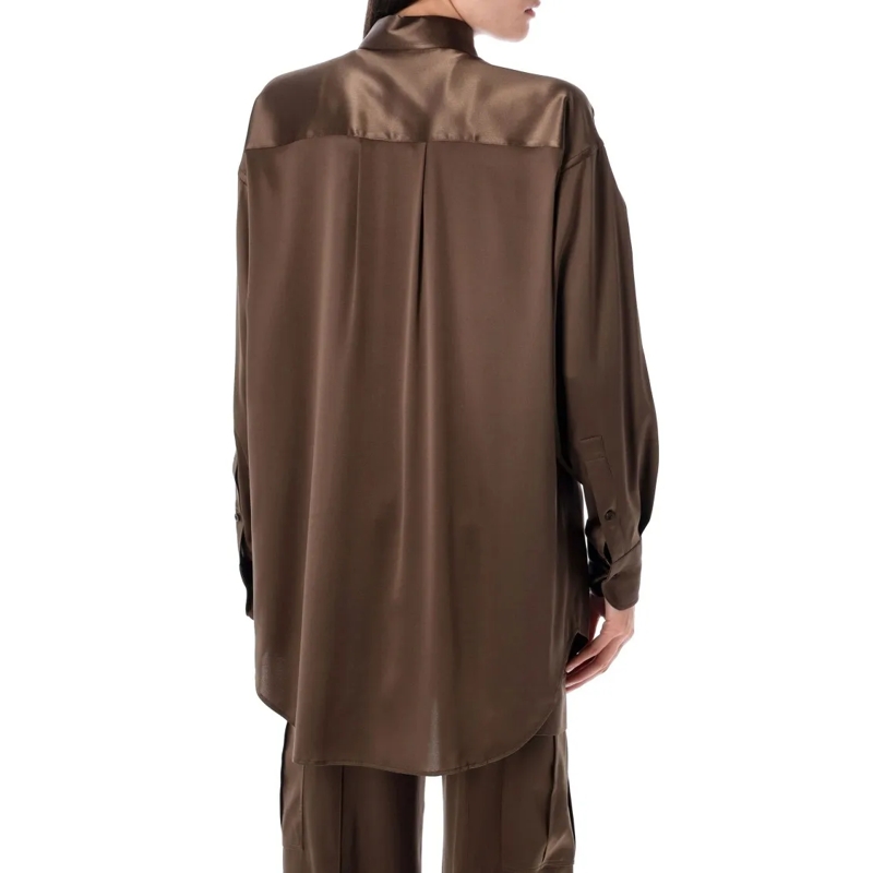Tom Ford Overhemd Stretch Silk Satin Relaxed Fit Shirt Brown