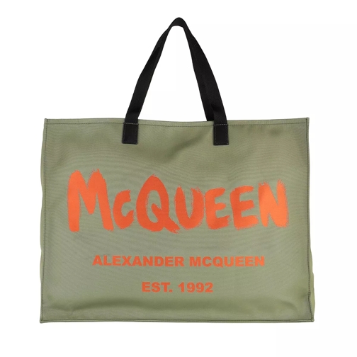Alexander McQueen Tote Bag Military Green/Orange Rymlig shoppingväska