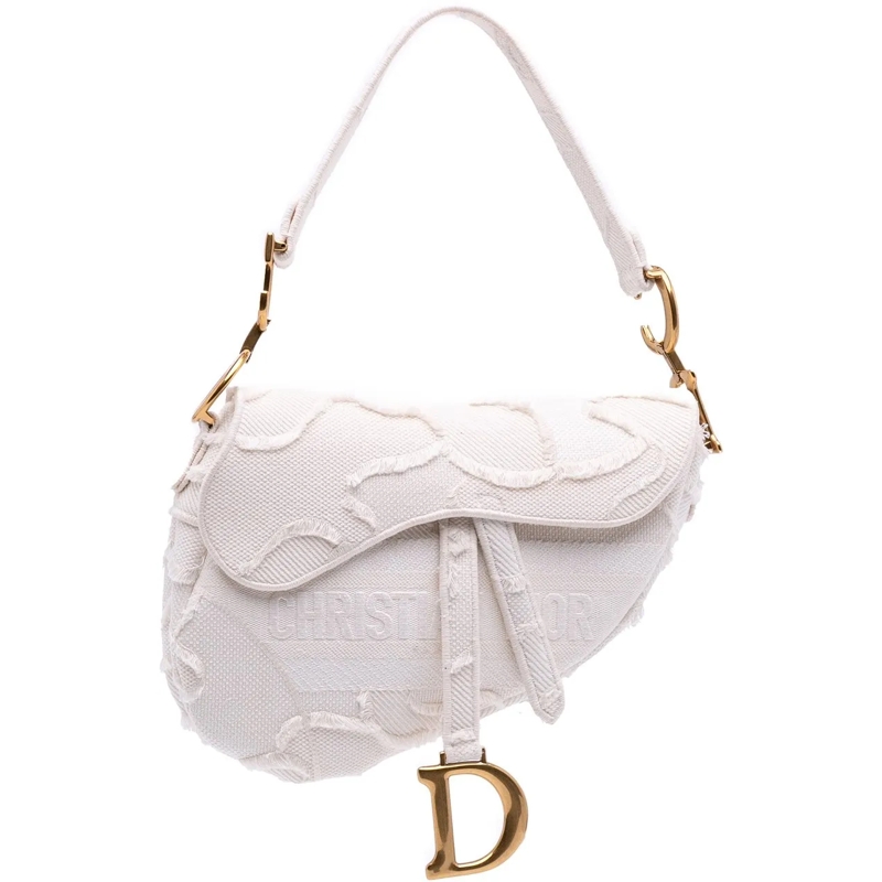 Christian Dior Schultertasche Mini Canvas Embroidered Camouflage Saddle Bag weiß