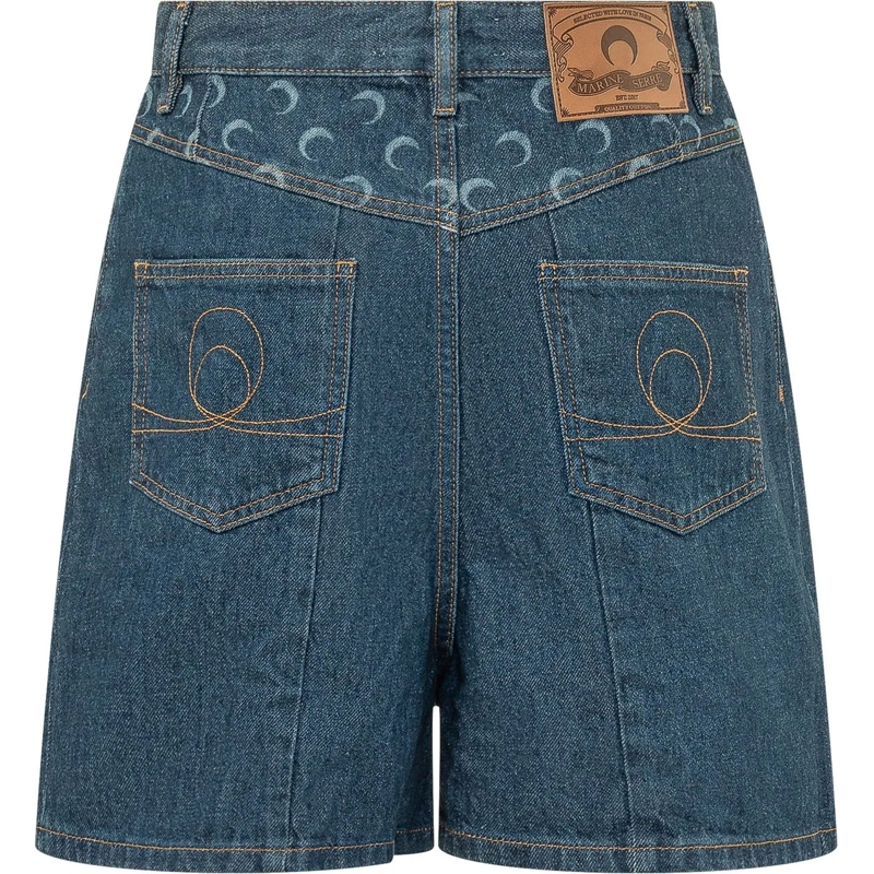 Marine Serre Shorts Shorts in Denim con Tasche e Chiusura Frontale blau(Image 2)