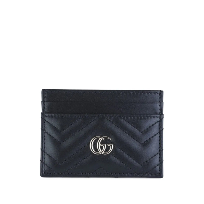 Gucci Clutch Chevron Quilted Calfskin Leather Cardholder Black
