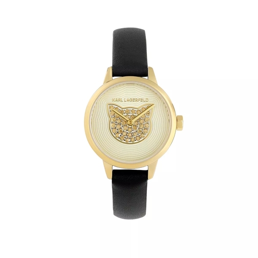Karl Lagerfeld Choupette Small Watch Black Leather Strap Yellow Gold Dresswatch