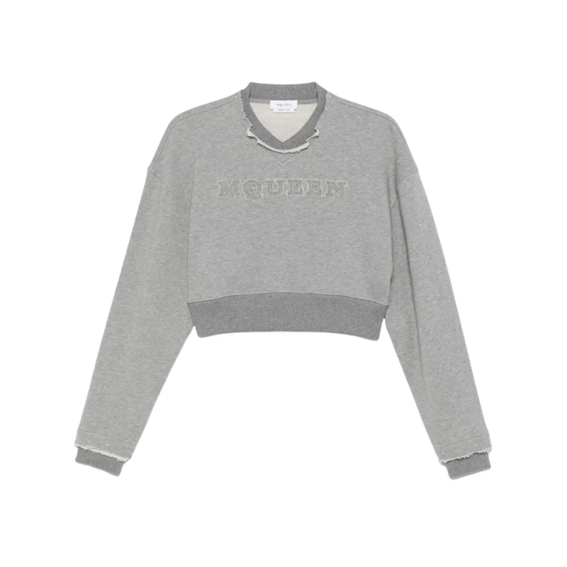 Alexander McQueen Pullover Cropped Grey Sweater Grey
