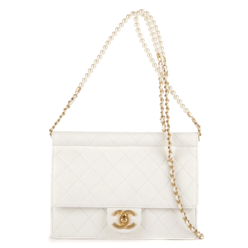 Chanel Crossbody Bag Vintage Pearl Wallet on Chain offwhite