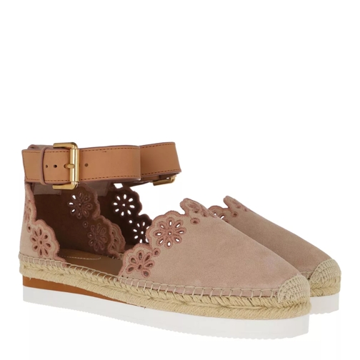 See By Chloé Floral Laser Cut Ankle Strap Espadrilles Cipria/Cuoio Espadrille